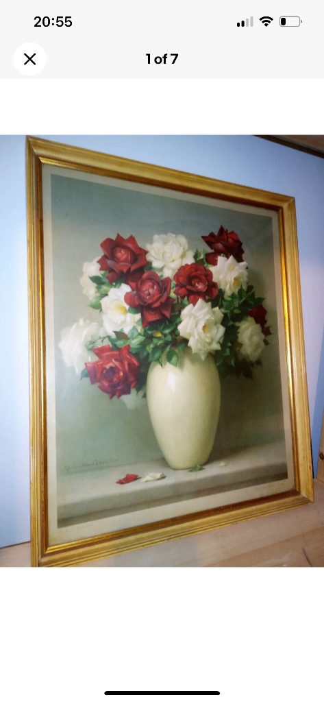 Vintage 1950s Print Red and White Roses Gaston Lavillier Frost & Reed