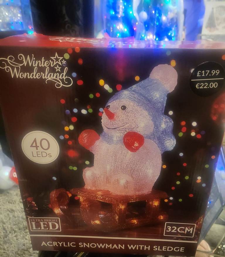image for  Beautiful light up  led Snowman on a sledge main operated 