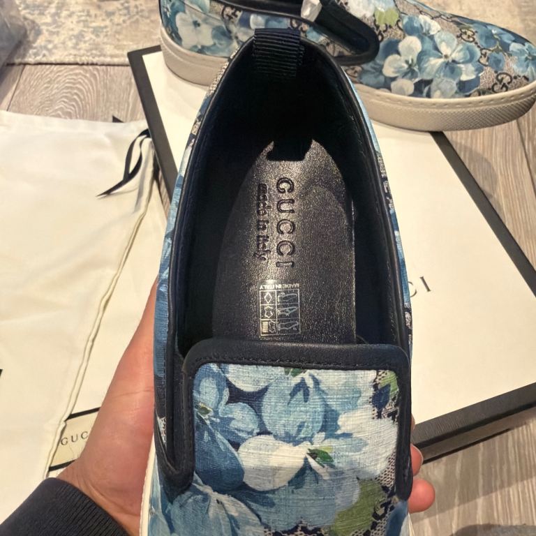 Gucci Mens GG Monogram Blue Bloom Flower Leather Sneakers Loafers Shoe Uk 9