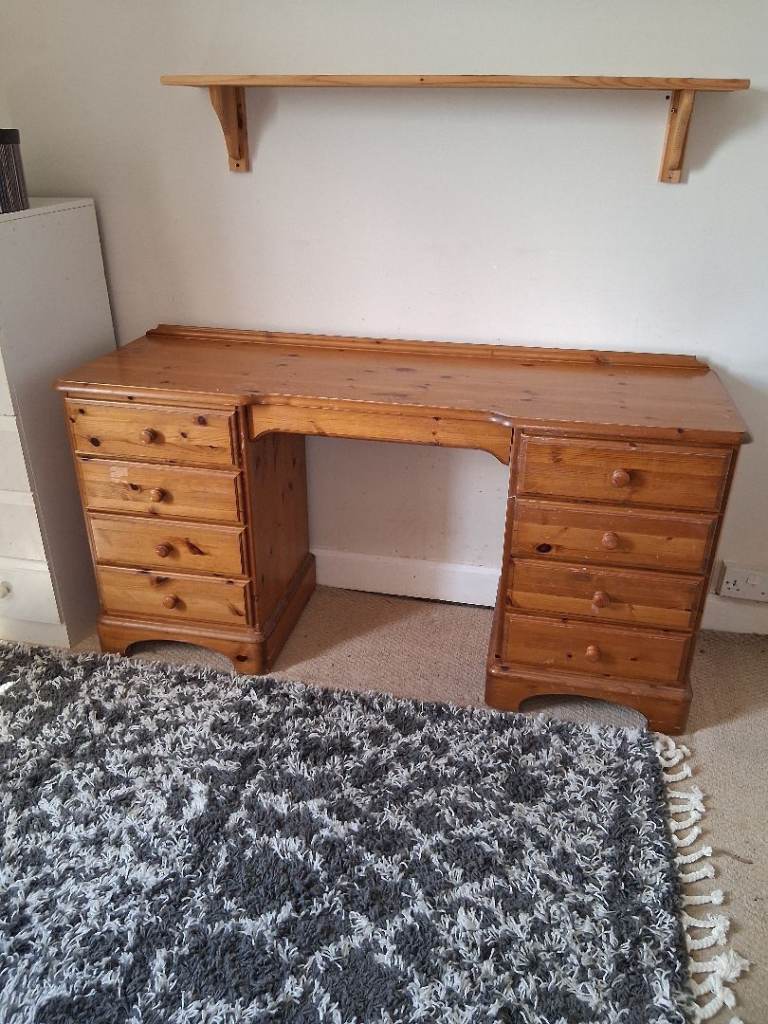 Solid Pine Desk with Storage Drawers – Good Condition