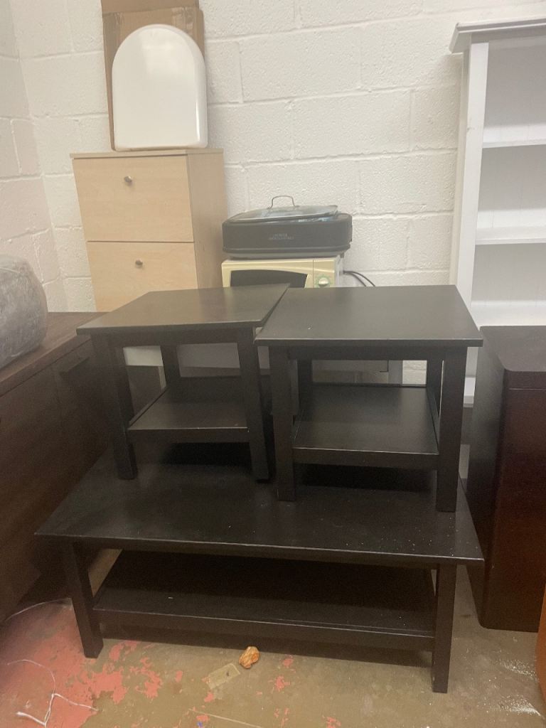 Black Wooden Tables - Two Small, One Coffee Table