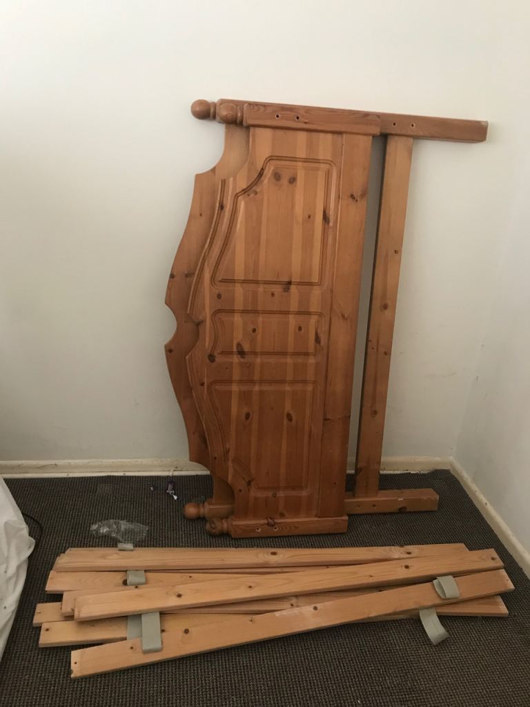 Pine Double Bed Frame with Slats – Good Condition