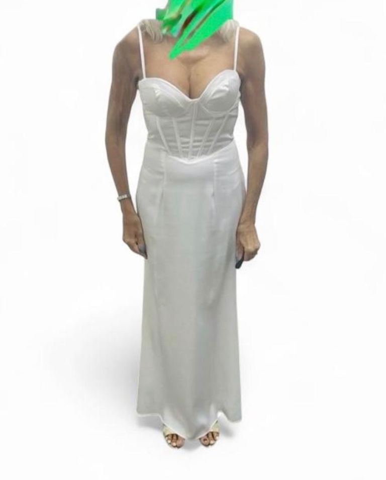 Boohoo Women’s White Satin Corset Style Maxi Prom Evening Dress UK 10