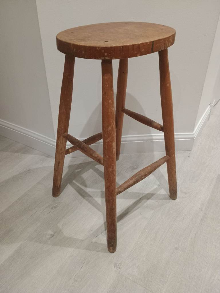 Vintage Rustic Stool / Retro Plant Stand / Wood Wooden 