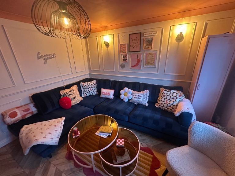 Navy blue DFS right hand corner sofa 