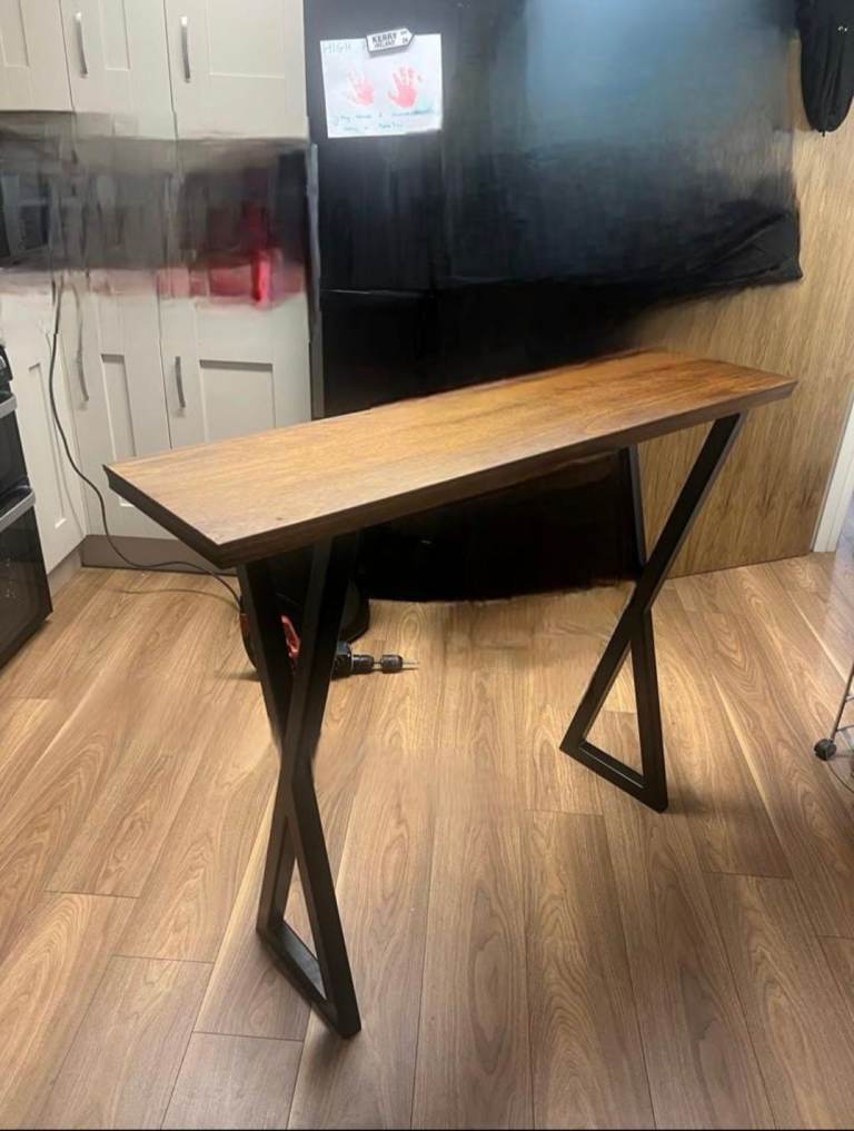 Solid Wood Console Desk / Table with Metal Legs – As Good As New