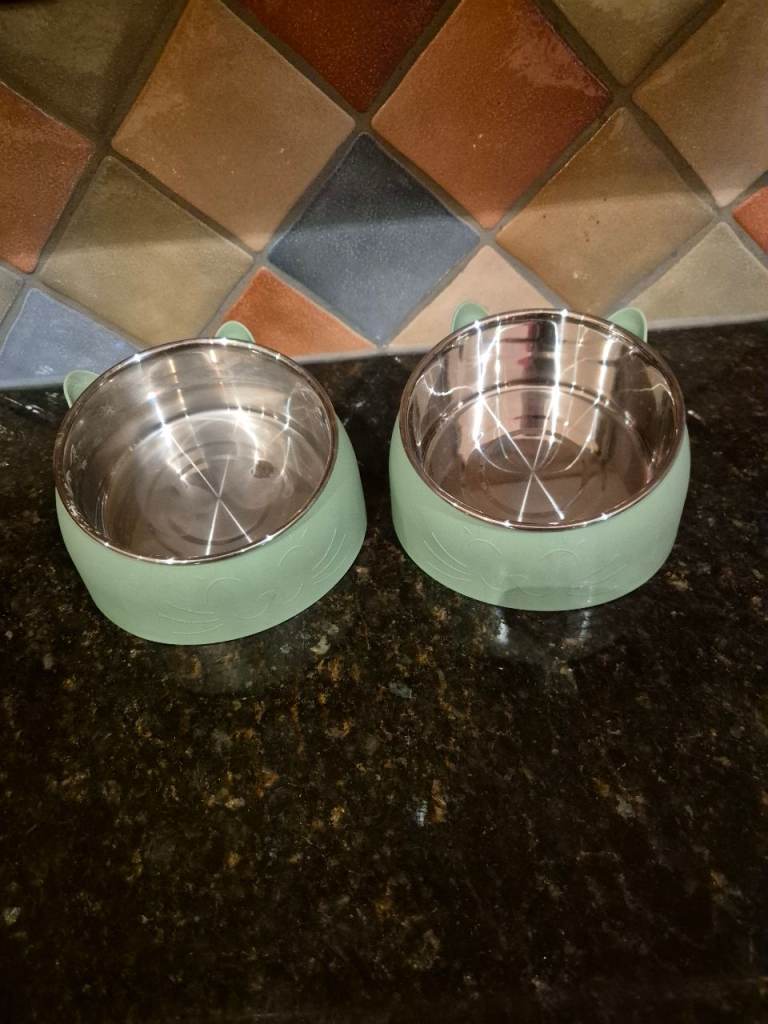 2 cat food/water dishes removable  inners