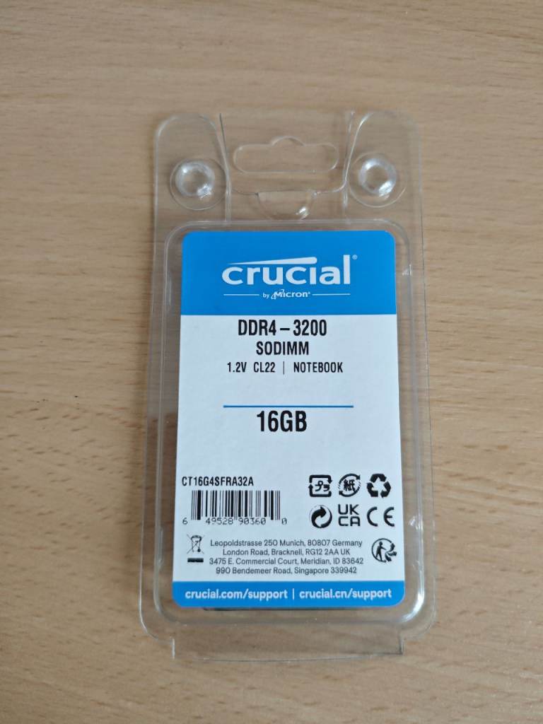 Crucial 16GB DDR4 3200 Mhz SODIMM Laptop RAM single module CT16G4SFRA32A