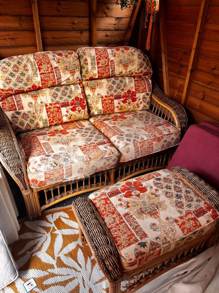 2 Seater Rattan Sofa, Stool & Table set