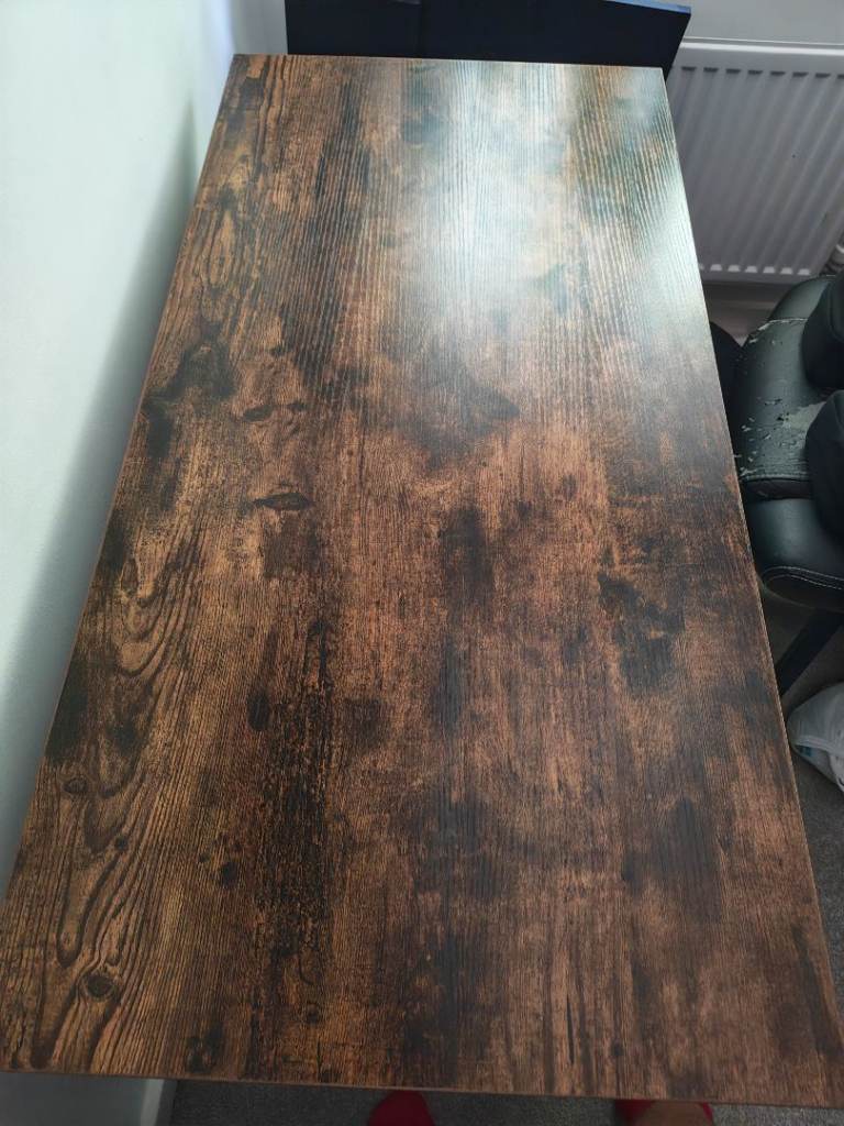 Brown Wood Effect Desk with Metal Frame – Good Condition