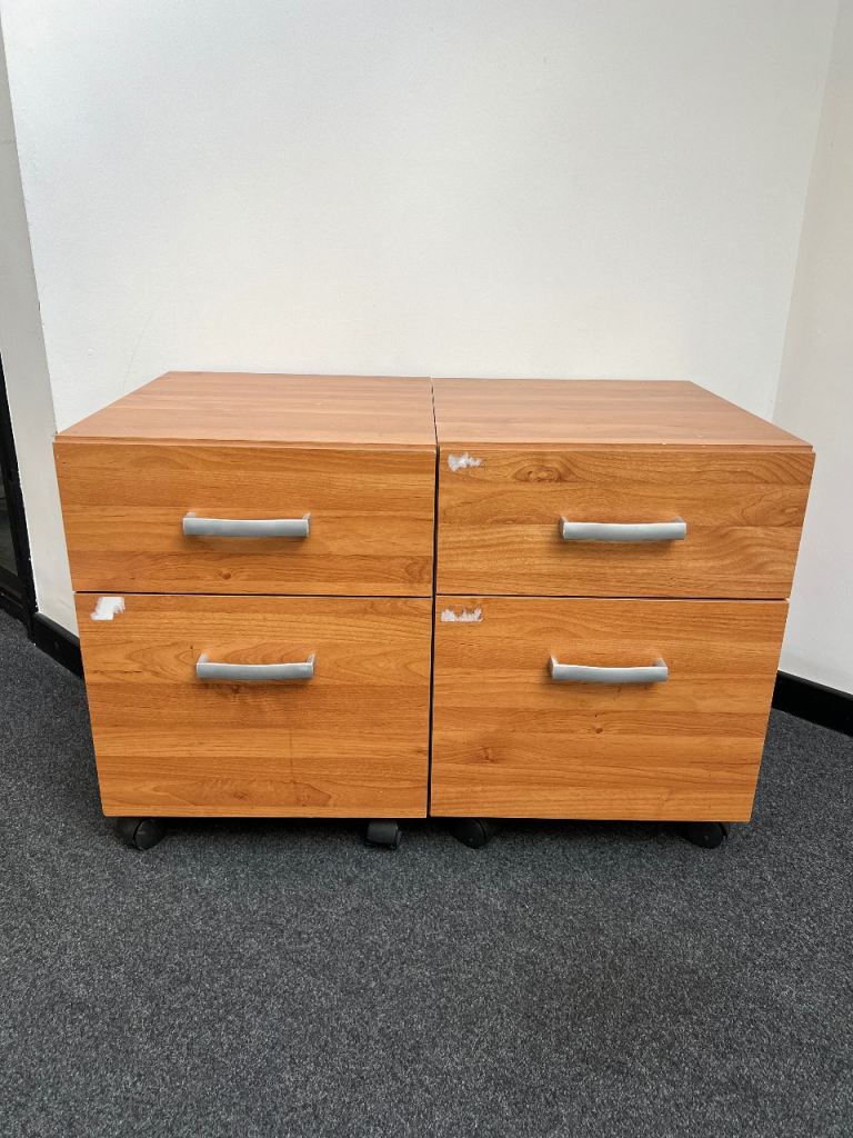 2 Brown side Wooden Filing Cabinet on Wheels with 2 Drawers