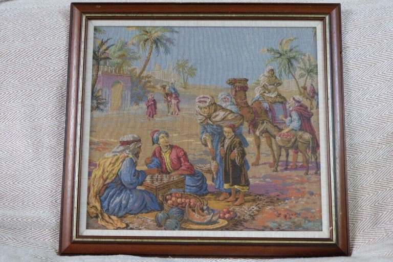 Vintage/antique woolwork panel of a biblical scene