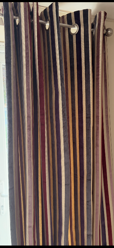 Pair of Striped Eyelet Curtains - Multicoloured
