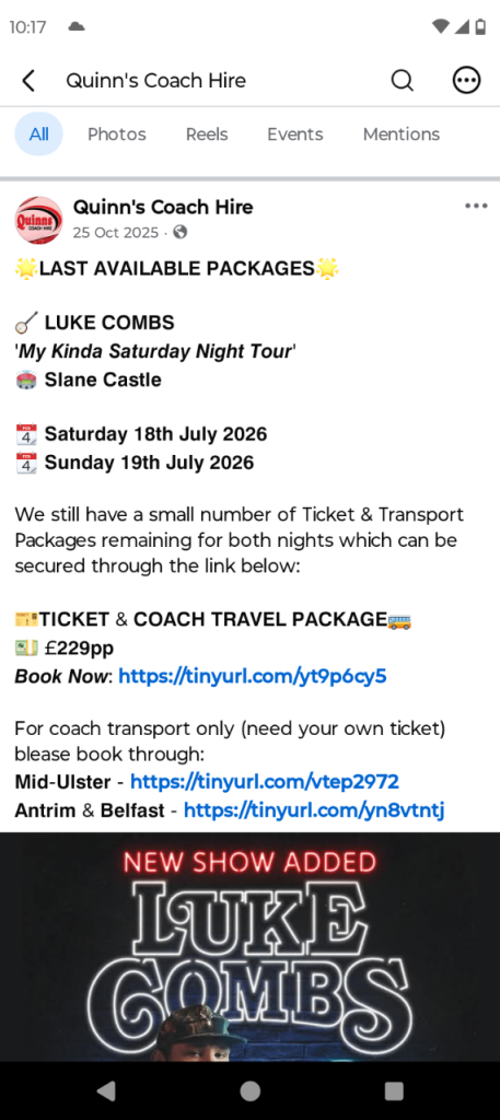 Luke Combs 2x Tickets + Travel package £350ono