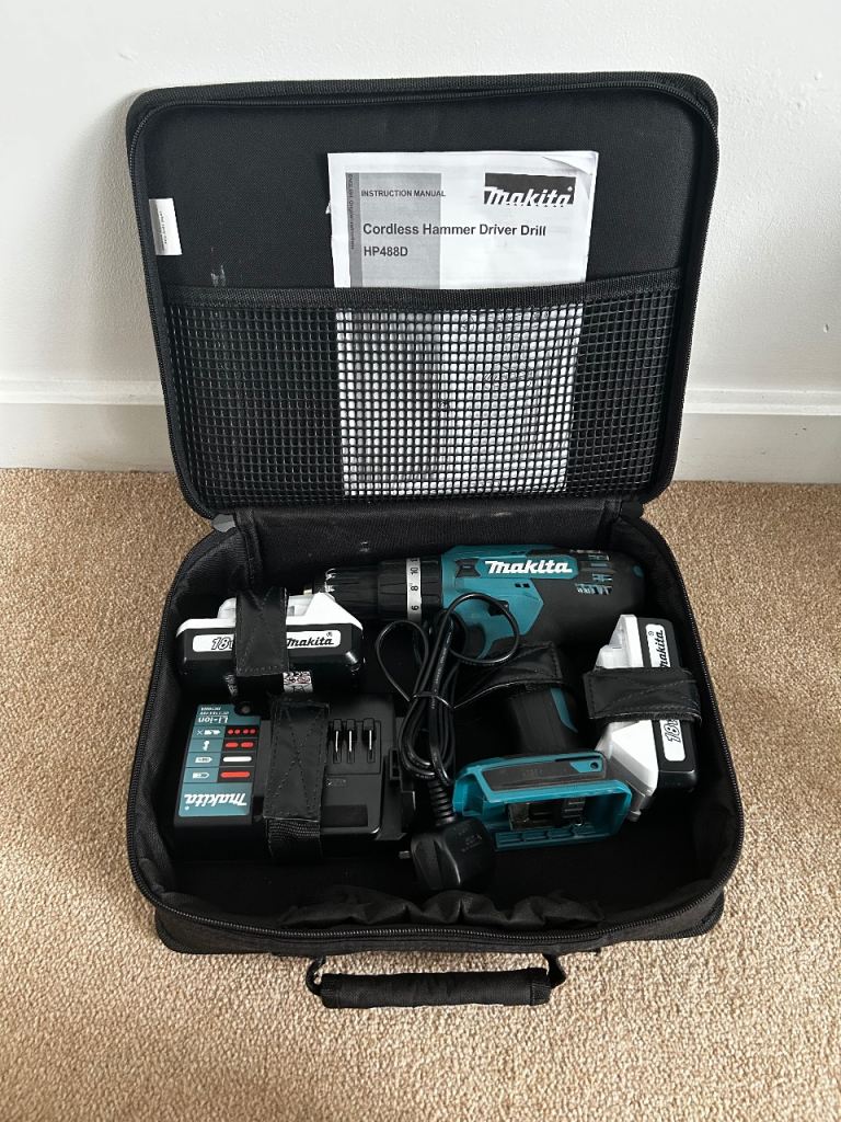 makita lithium-ion cordless hammer driver drill set black fabric case