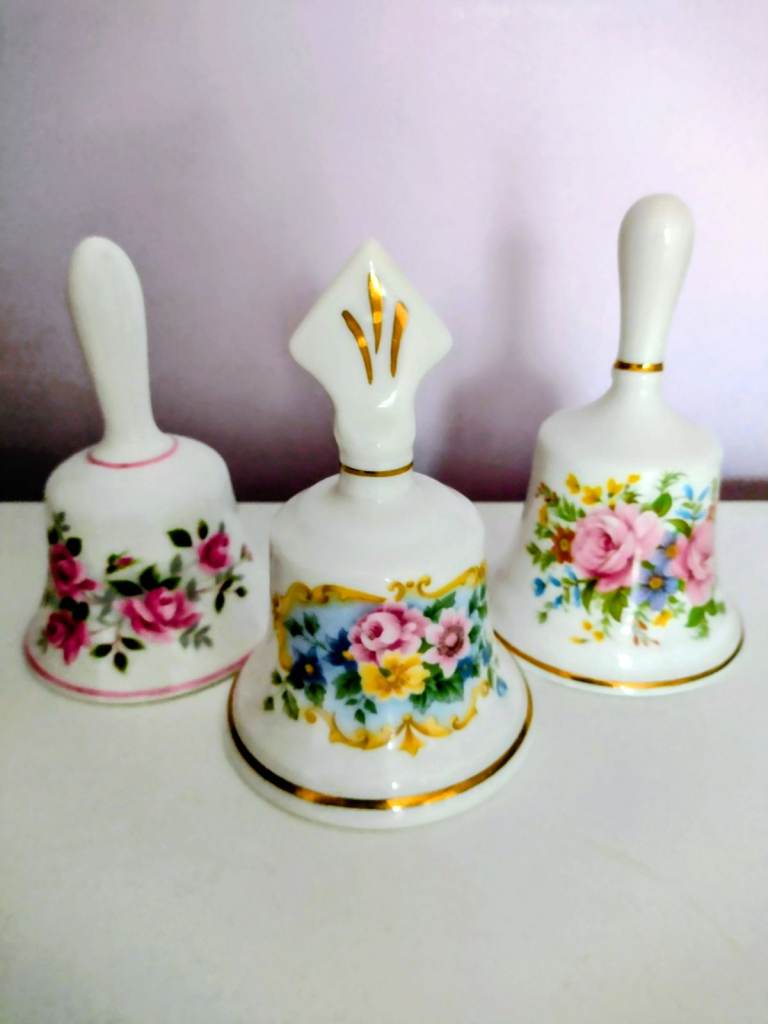 3 Vintage Bone China Handbells, in mint condition! £4 each or all for just £10. See photos/details!