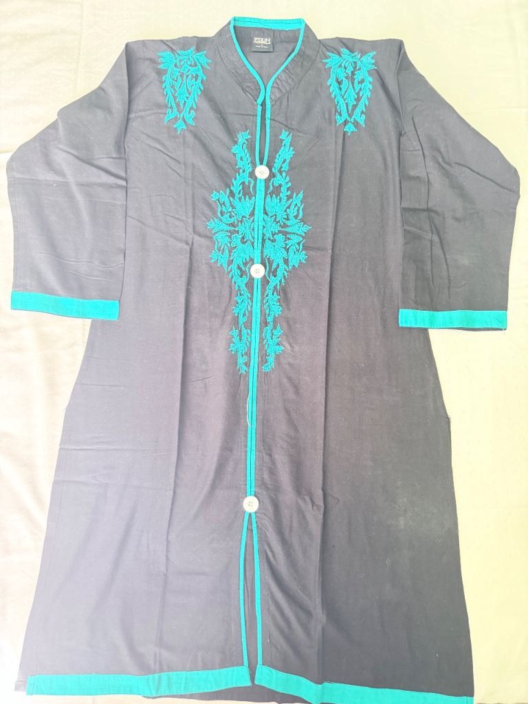 Black Long Kurta Top with Teal Embroidery