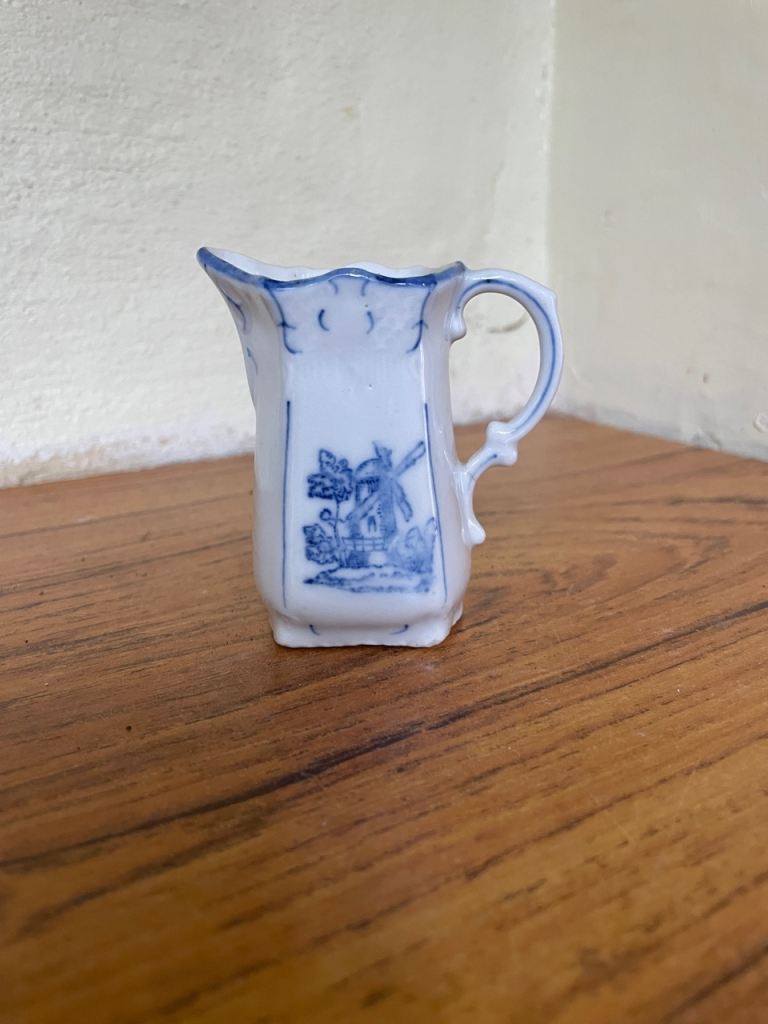 Vintage Blue & White Windmill Delft style miniature creamer jug