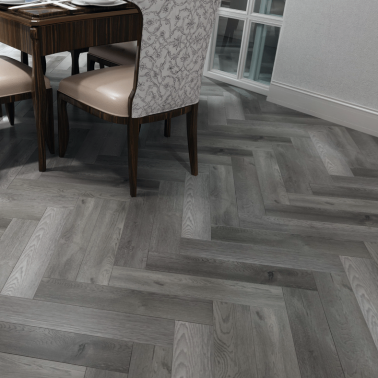 Dark Grey Herringbone Vinyl Flooring. 2m, 3m & 4m wide cuts available.