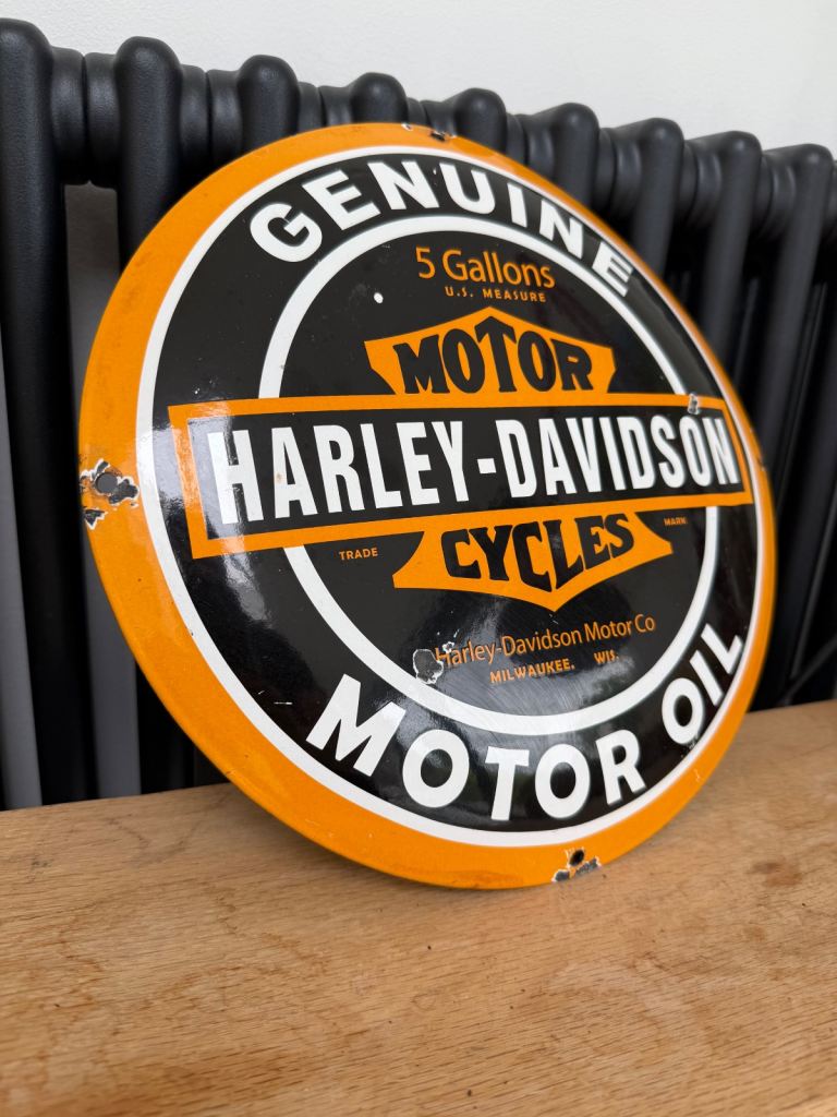 Harley Davidson Vintage style Porcelain Enamel -globe Sign Garage-man Cave bike 