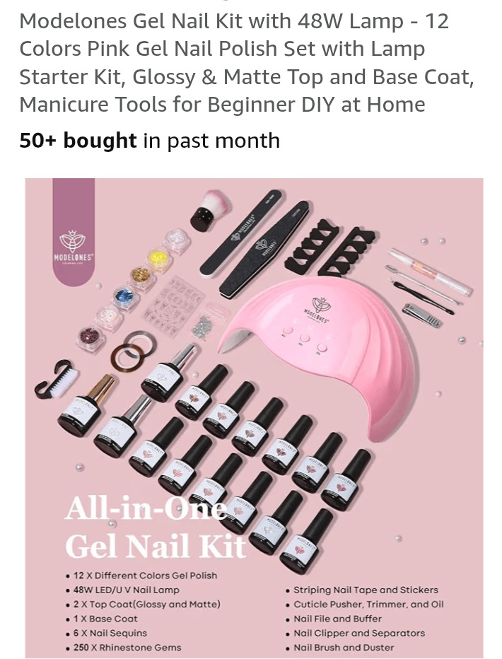 Modelones Gel Nail Kit with 48W Lamp - 12 Colours, NEW