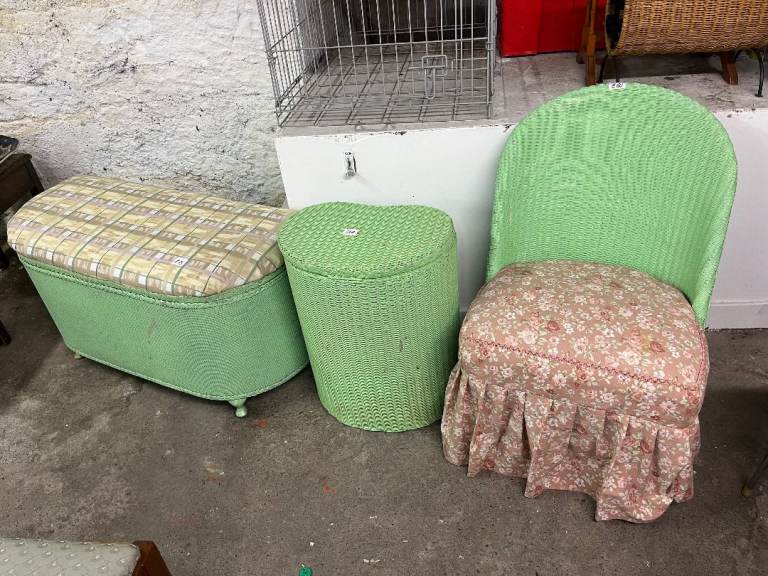 3 x Lloyd Loom Style Items - Chair , Storage Unit and an Ottoman Box