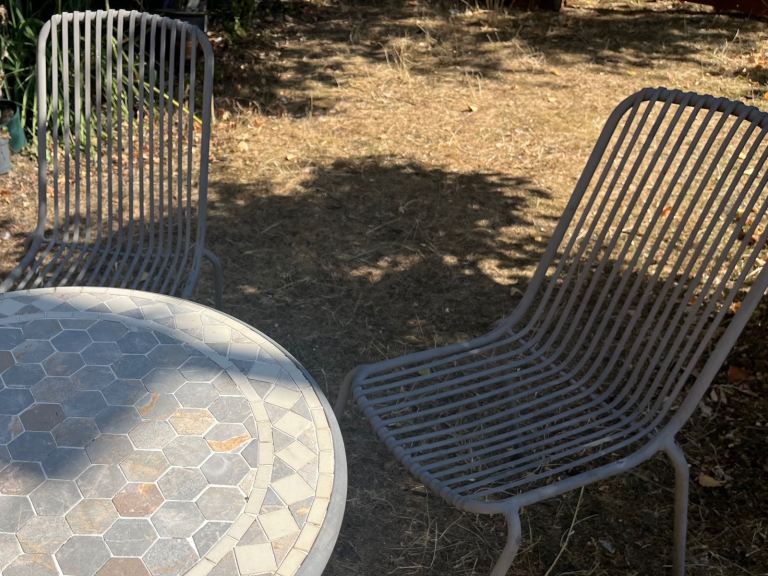 Outdoor mosaic table and two chairs