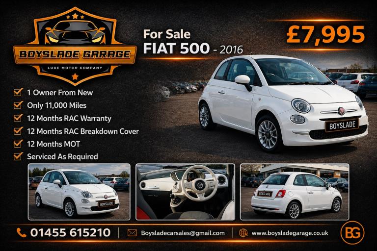 2016 Fiat 500 1.2 Pop Star 3dr HATCHBACK Petrol Manual