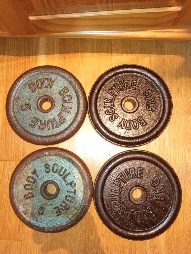 4 x 5kg (20kg) standard cast iron weight plates for dumbbells / dumbells / barbell 