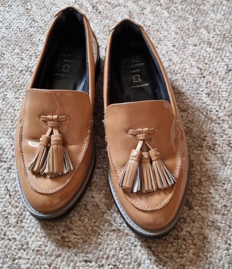 M&S Tan Patent Leather Loafers size 3.5