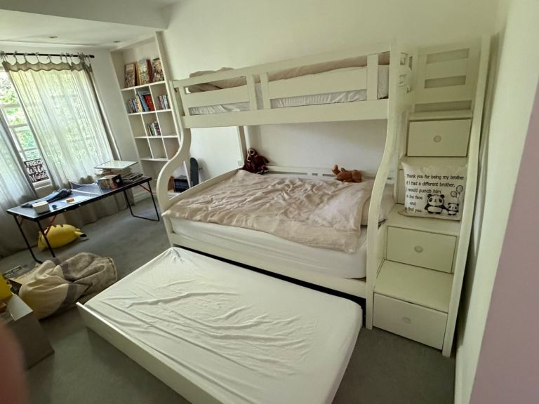 Sleepland Luxury Carved Solid Wood White Triple Bunk Bed With Trundle - Double