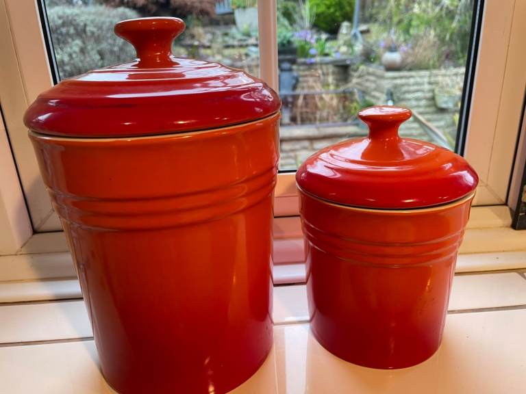 'Le Creuset Style' Orange Stoneware Storage Jars - As New