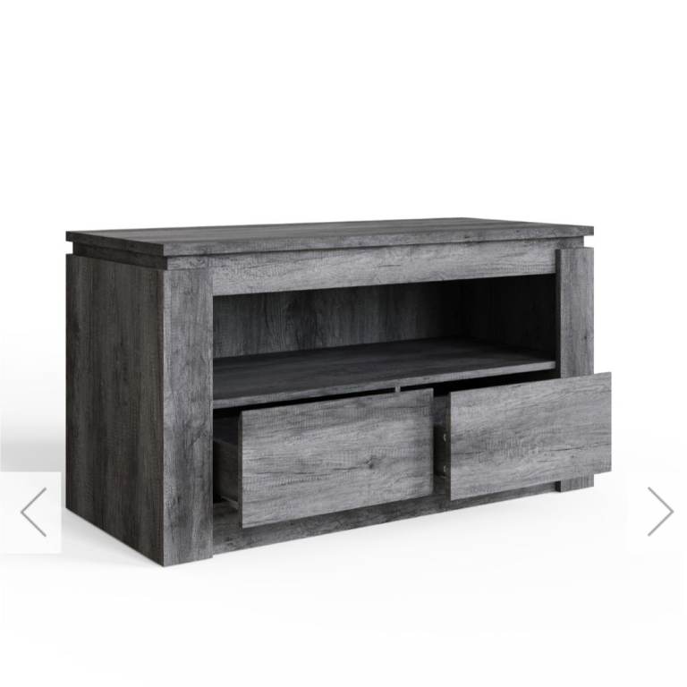 Rustic Industrial Grey TV Unit Stand 2 Drawer Media Cabinet Storage Unit Collect Only