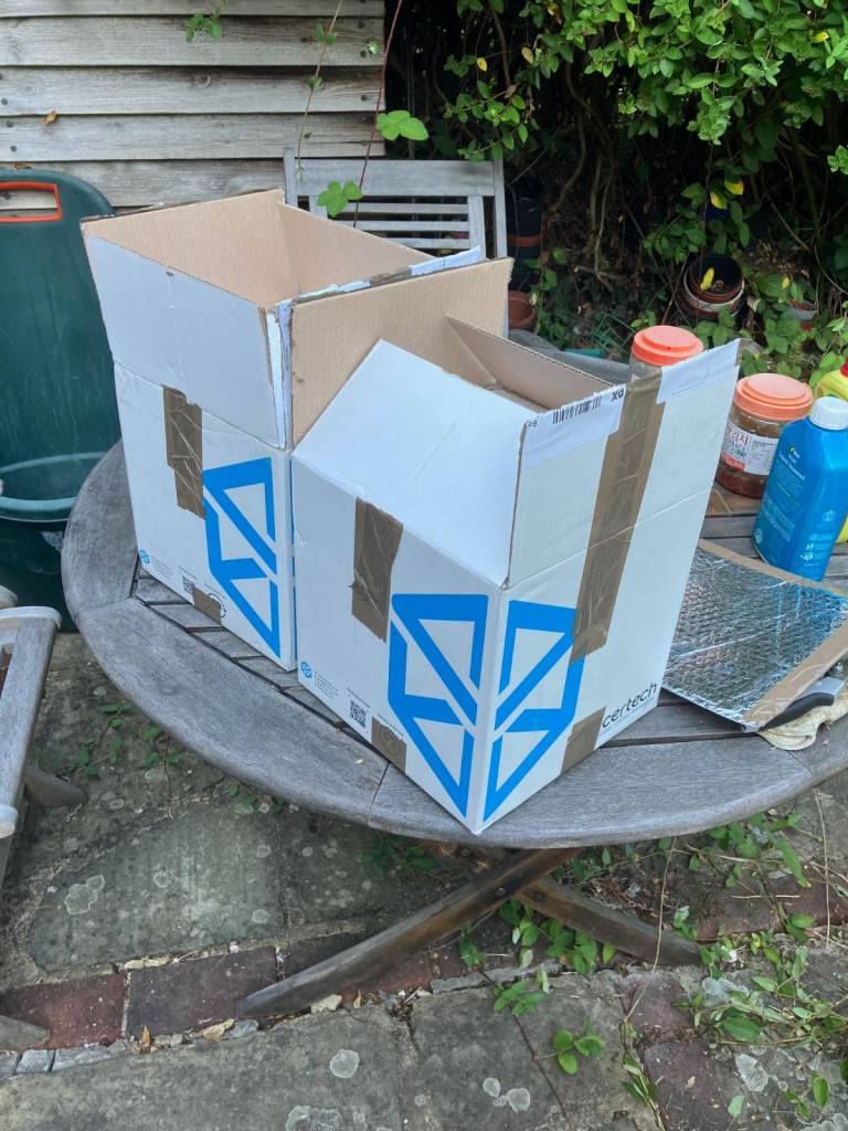 Two sturdy cardboard boxes with polystyrene inserts FREE