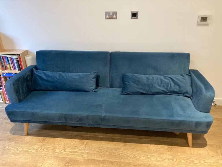 Habitat Andy Teal Blue Velvet sofa bed great condition clic clac Sofabed 