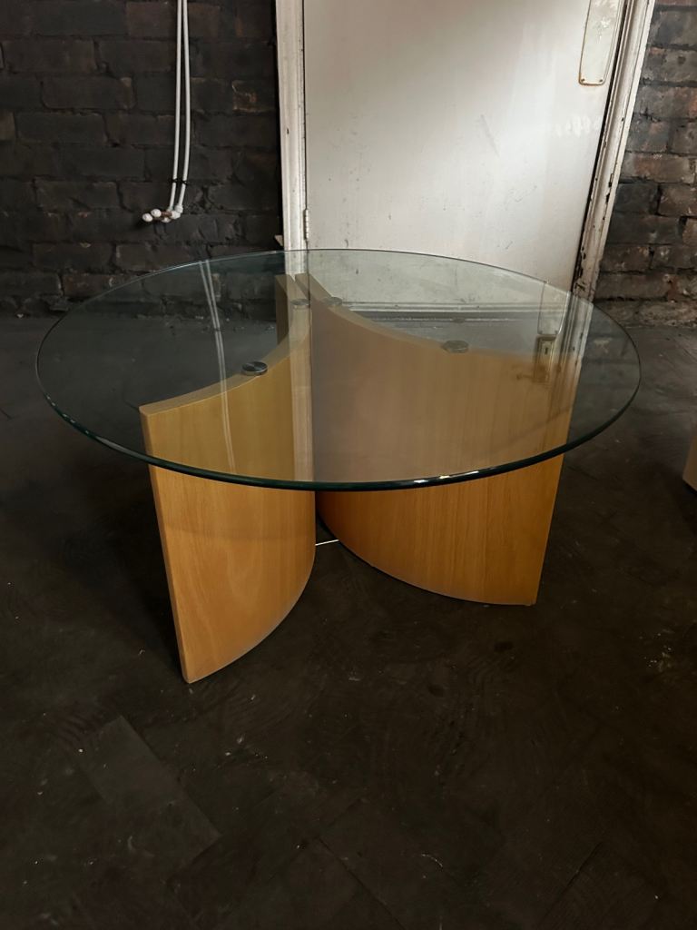 Glass top wooden table