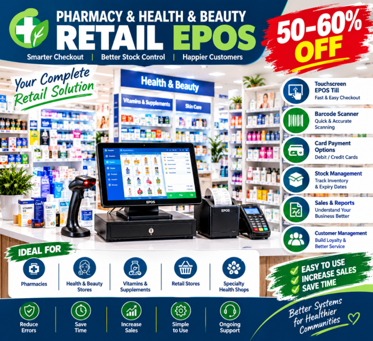 Pharmacy & Health Beauty EPOS | Retail POS Till + Barcode Scanner | 50–60% OFF