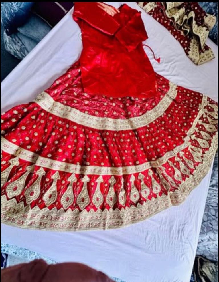 Stunning Red and Gold Traditional Dress with Accessories – As New