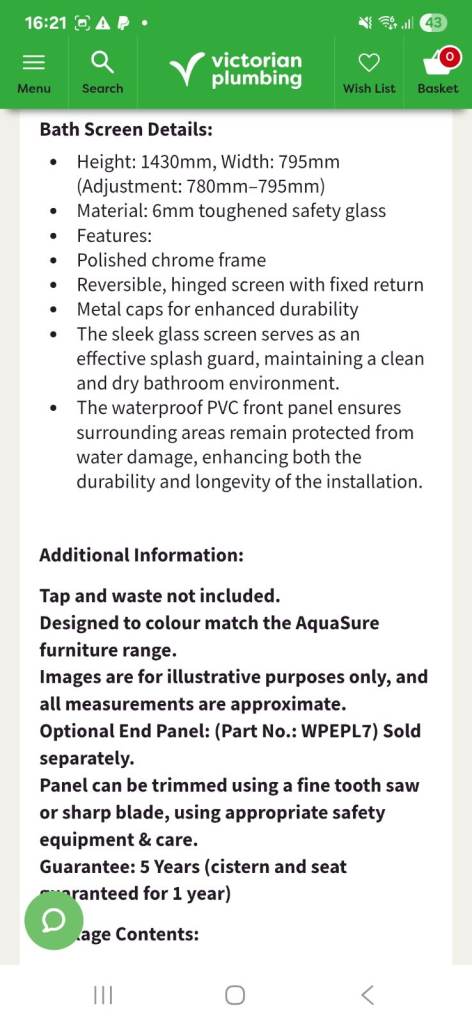 L shaped Victorian Plumbing bath shower screeb