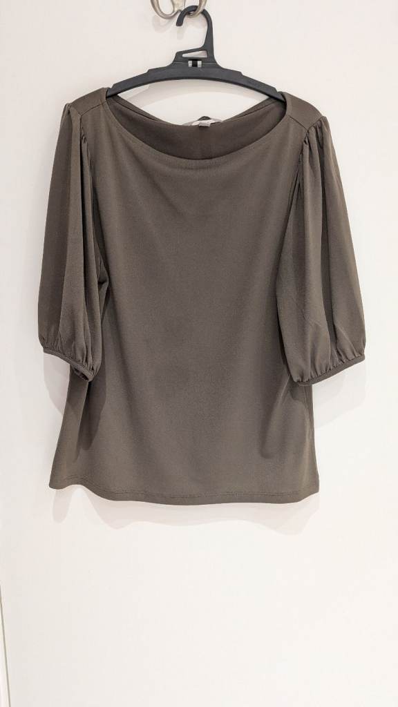 Size S H&M dark khaki / olive green women's puff short-sleeve blouse from