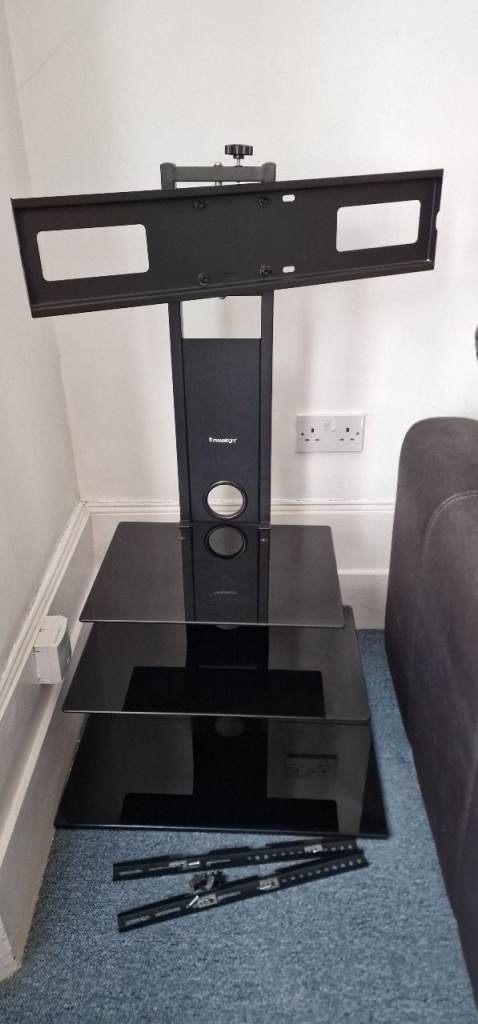 TV Stand Black Metal 3 Glass Shelves Argos Mountright MK002 