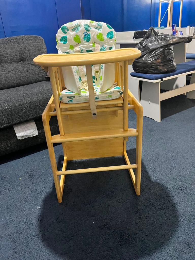 Wooden High Chair with Padded Insert – Good Condition
