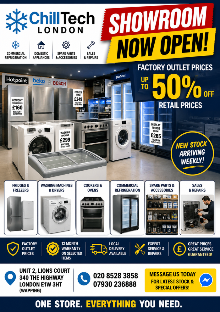 Various Appliances: Fridges, Freezers, Washing Machines, Cookers – New Stock