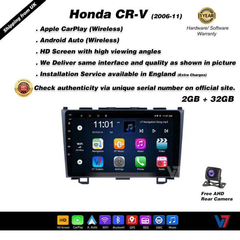 Honda CRV2006-11 CARPLAY Android Auto HD Screen Head Unit GPS Stereo LCD Panel V7