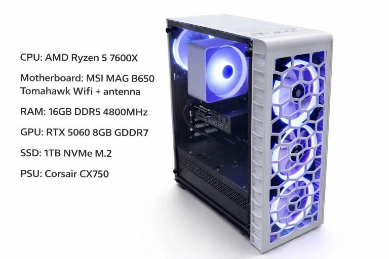 Gaming PC Ryzen 5 7600X - RTX 5060 - 16GB DDR5 - 1TB NVMe - Windows 11 - WiFi