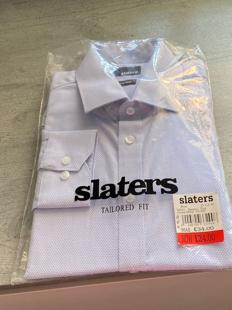 Slaters Tailored Fit Mens Shirt - New, Light Blue collar size 15.5