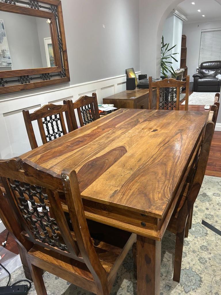 Solid Wood Dining Table and 6 Chairs – Good Condition