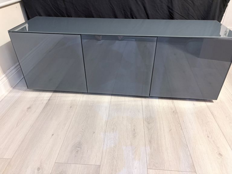 Grey TV Unit with Glass Finish and Charging Pad