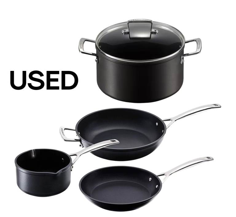 RRP £642 - Used Le Creuset Set - 2x Frying Pans, 1x Casserole & 1x Milk Pan