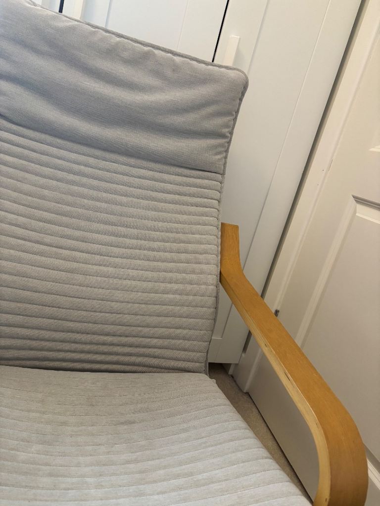 Comfortable Rocking Chair - Light Grey Cushion, Wooden Frame